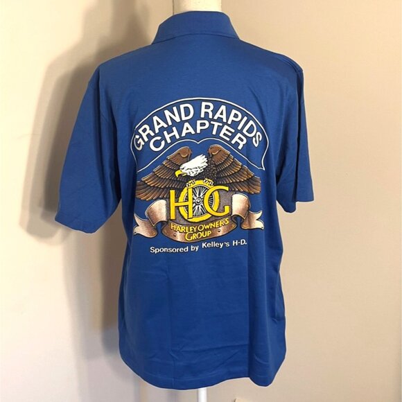 Harley-Davidson Grand Rapids Chapter Blue Polo Shirt W/ Logo Pocket HOG Sz Lg - Picture 1 of 6